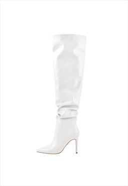 White Pointed Toe Stiletto Tight High Boots 10CM Heel