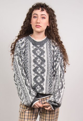 VINTAGE 90'S GREY & WHITE KNIT JUMPER