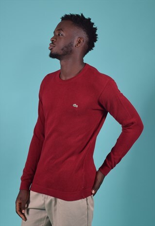 VINTAGE LACOSTE DARK RED WAFFLE KNIT JUMPER