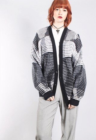 VINTAGE 80S OVERSIZE CARDIGAN IN STRIPED TEXTURED KNIT