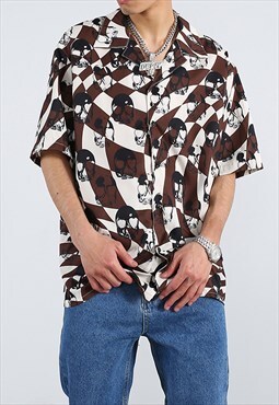 Brown Skulls Oversized Shorts sleeve shirt Y2k