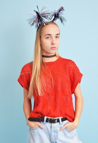 90'S RETRO KNITTED CHRISTMAS JUMPER TOP IN CROCHET