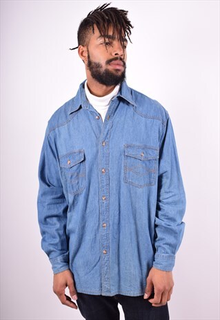 MENS VINTAGE DENIM SHIRT LARGE BLUE 90'S