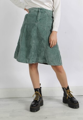 VINTAGE Y2K CORDUROY CORD SKIRT GREEN 30'