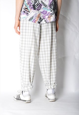 VINTAGE 80S BEIGE CHECK LIGHTWEIGHT PANTS