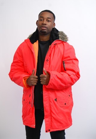 VINTAGE NEON ORANGE PARKA COAT