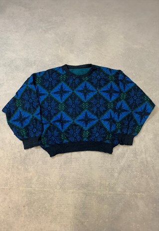 VINTAGE KNITTED JUMPER ABSTRACT PATTERNED KNIT SWEATER