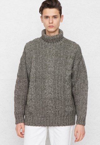 VINTAGE GREY TURTLE ROLL NECK KNIT JUMPER SWEATER