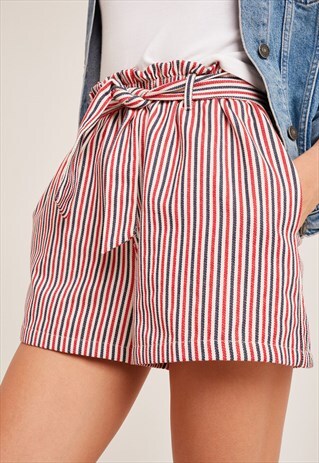 STRIPED BELTED SHORTS