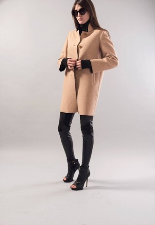 BEIGE COAT/LONG BLAZER/CASHMERE WOOL BLEND/TWO SIDED/F1784