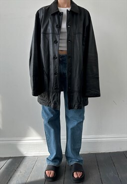 Armani Leather Jacket Vintage Black Oversized Jeans XL
