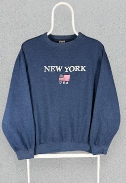 Vintage New York City Embroidered Sweatshirt Mens Medium