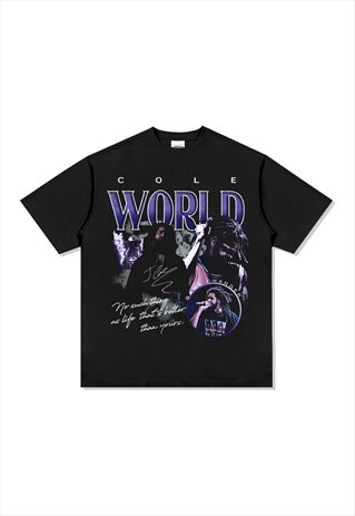 BLACK J.COLE GRAPHIC COTTON FANS T SHIRT TEE