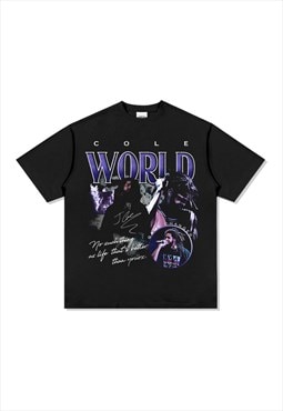 Black J.Cole Graphic Cotton Fans T shirt tee