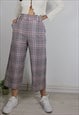 Vintage Check High Waist Crop Wide Leg Trousers