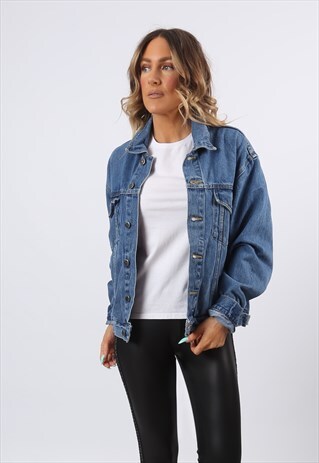DENIM JACKET WRANGLER OVERSIZED FITTED UK 14 (L83N)