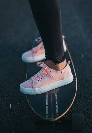 WALK IN PITAS DUSTY PINK WASHED CANVAS TRAINERS