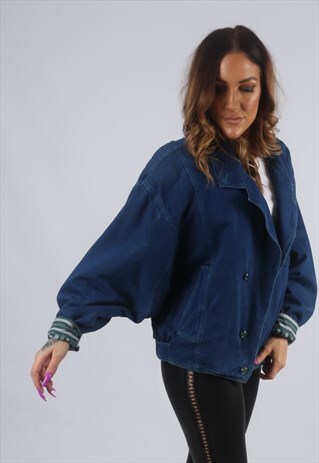 VINTAGE LEE COOPER DENIM JACKET BOMBER STRIPED UK 14 (W2G)
