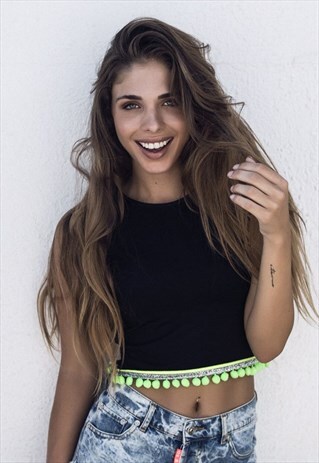 GREEN NEON POMPOM CROPTOP