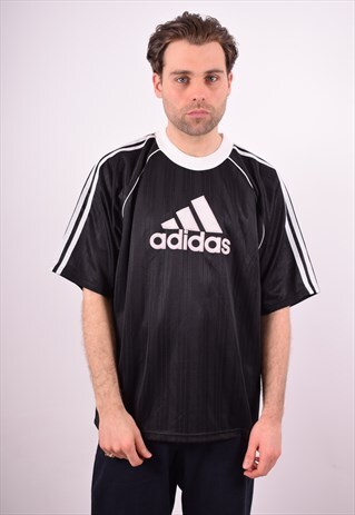 ADIDAS MENS VINTAGE T-SHIRT TOP XL BLACK 90S
