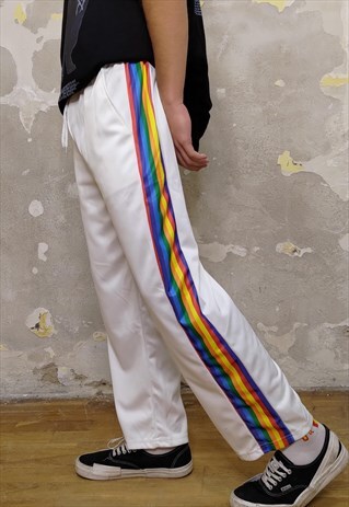RAINBOW PANEL JOGGERS THIN BRIGHT OVERALLS IN WHITE