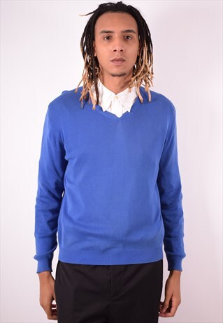 POLO RALPH LAUREN MENS VINTAGE JUMPER SWEATER SMALL BLUE 90S