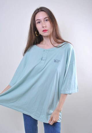 VINTAGE BLUE UNISEX HENLEY NECK MINIMALIST TSHIRT