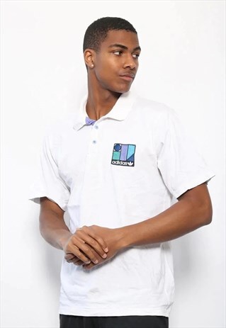 VINTAGE ADIDAS LOGO POLO SHIRT WHITE