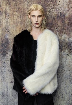 Collarless faux fur coat luxury fleece jacket catwalk bomber