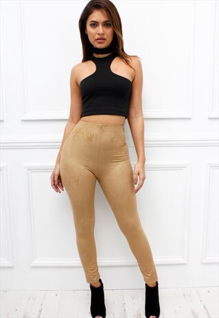 MUSTARD FAUX SUEDE HIGH WAISTED STRETCH SKINNY LEGGINGS
