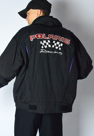 VINTAGE 90S BLACK EMBROIDERED POLARIS RACING JACKET