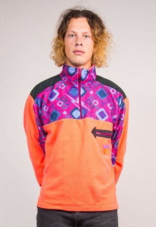 90'S VINTAGE NEON WAVEY FESTIVAL FLEECE JUMPER