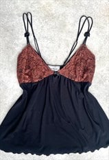 Vintage Y2k Lace Cami Top Black Brown Summer Grunge