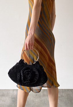 Vintage Y2K 00s black handbag with big material flower