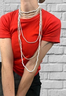Vintage 80s Necklaces Rave Festival Style 3 Piece White Bead