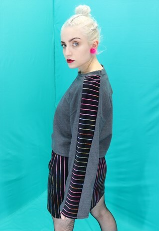CROPPED SWEATER WITH RAINBOW ARM DETAILING