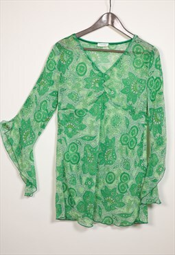 Vintage Y2K beachwear festival see through blouse  in green