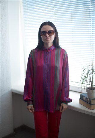 VINTAGE 80'S MULTICOLOUR GLOSSY STRIPED SHIRT