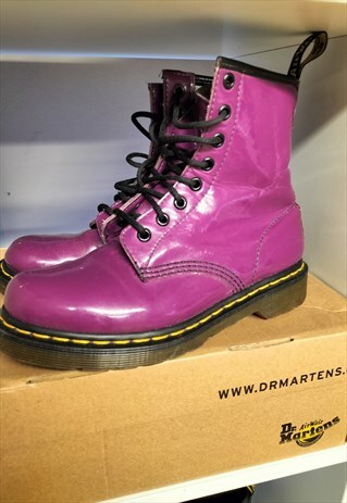 DR MARTEN PURPLE PATENT LEATHER BOOTS UK 4 1460 PASCAL