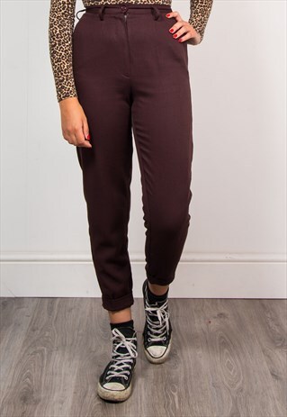 90'S VINTAGE BURGUNDY HIGH WAIST TAPERED TROUSERS