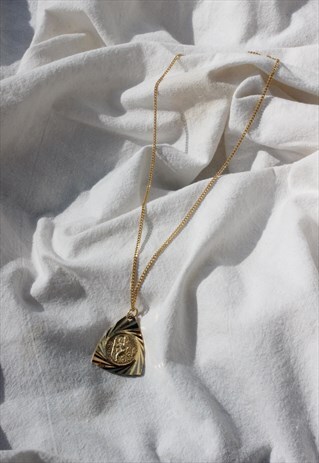 VINTAGE 60S RELIGIOUS ST CHRISTOPHER GOLD TONE NECKLACE