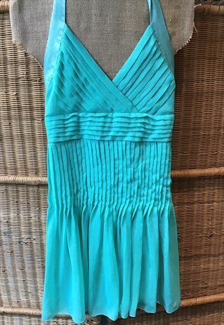 90S DEAD STOCK GREEN FLOATY BOHO HALTER DRESS