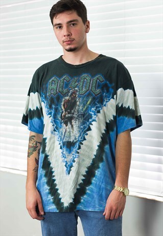 VINTAGE AC/DC TIE DYE ROCK T-SHIRT LOGO 90S X 11.1