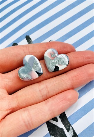 LILAC AND PINK HOLOGRAM HEART STUD EARRINGS