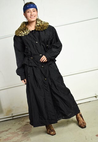 80'S RETRO FAUX FUR ANIMAL PATTERN COLLAR PUFFER LONG COAT