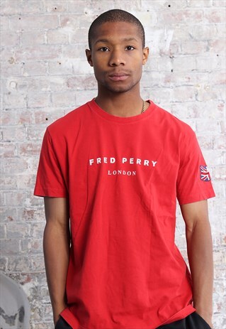 VINTAGE FRED PERRY LOGO SPELLOUT T-SHIRT RED