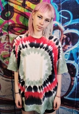 Tie-dye print tee Mandala t-shirt rainbow top in red green