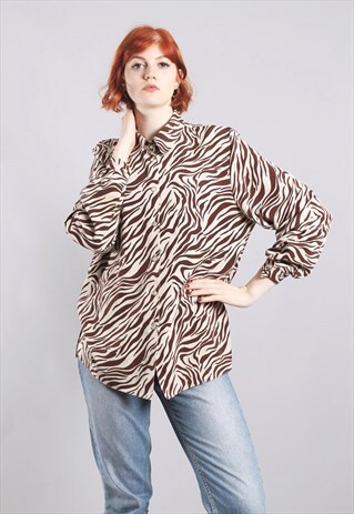 VINTAGE 90S TIGER ANIMAL PRINT BLOUSE