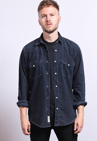VINTAGE CORDUROY CORD SHIRT BLUE