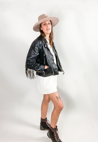 HAND PAINTED FRINGE BIKER JACKET